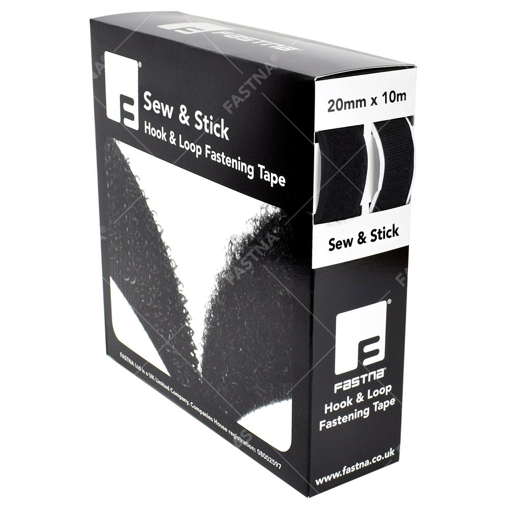 20mm x 10m FASTNA® Retail Packs (Sew & Stick, Black)